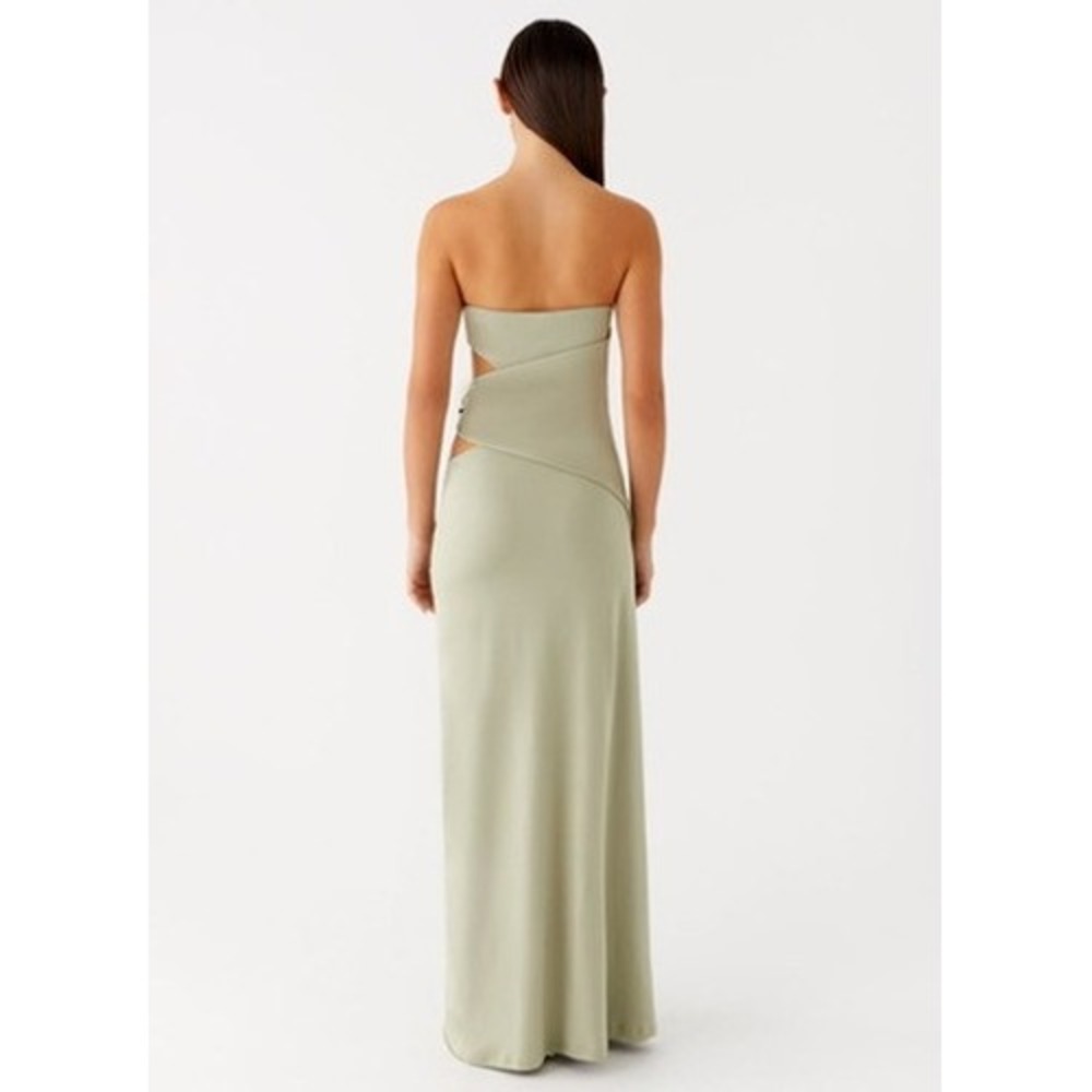 NWT Peppermayo Anette Maxi Dress Sage Green Strapless Gold Detail Cutout Gown 10 - Picture 2 of 16